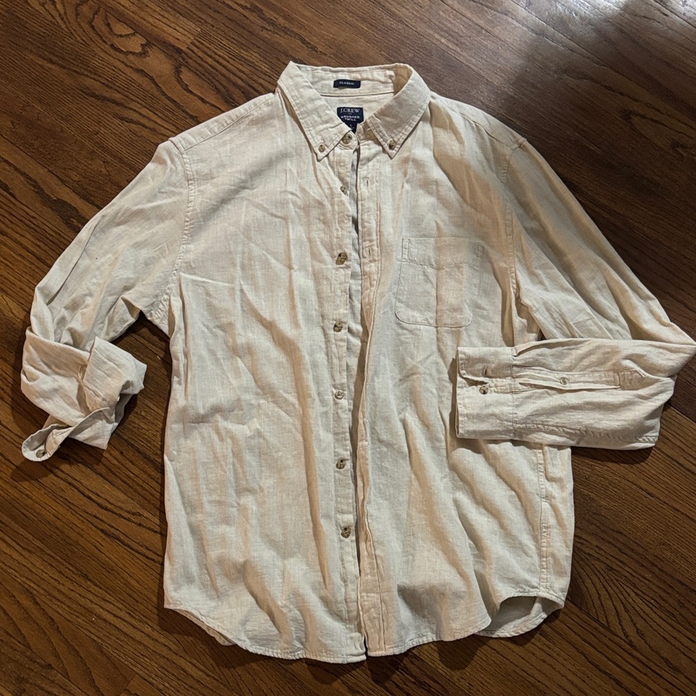 J. Crew Men's Light Cream Button-Down Linen Shirt